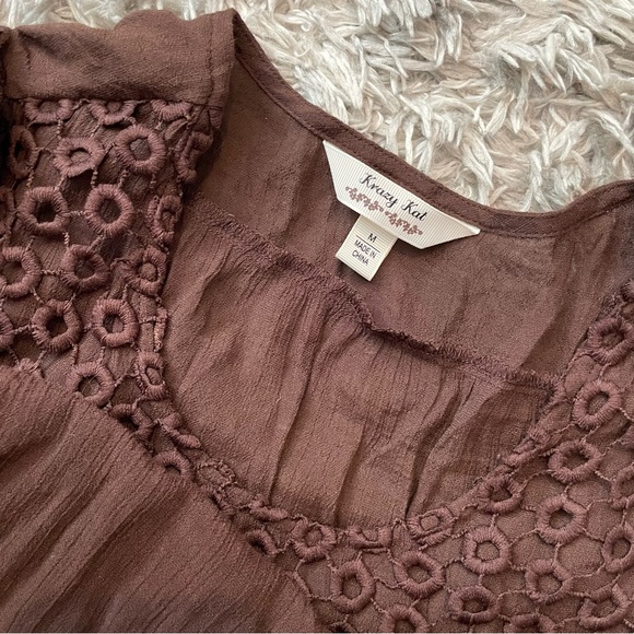 Krazy Kat women’s size medium quarter length sleeve blouse brown - Picture 6 of 6